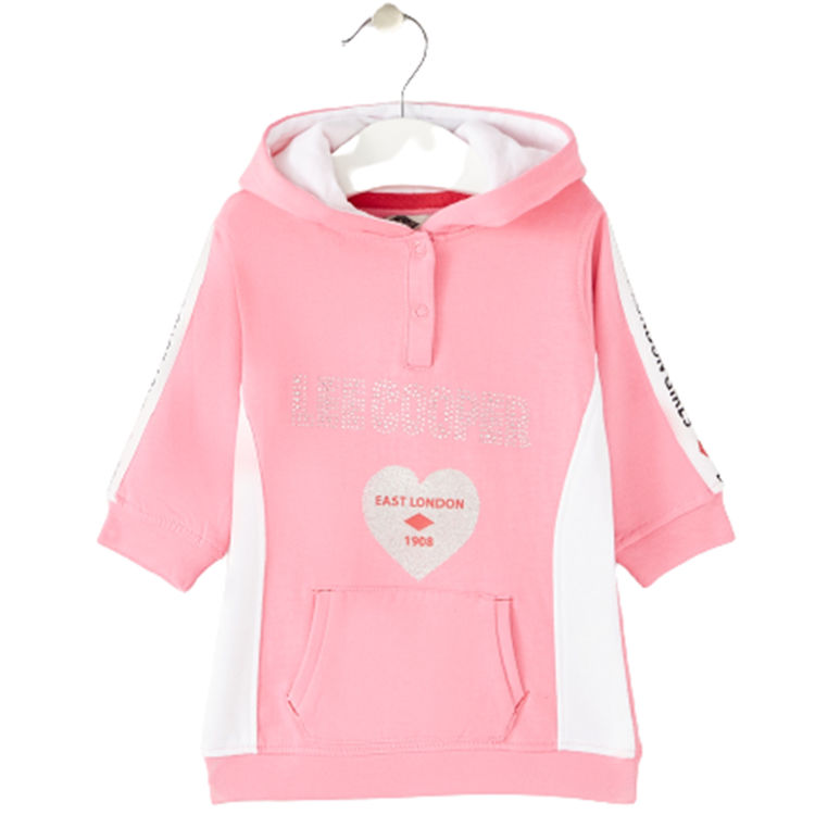 Picture of LC11390-LEE COOPER GREY / PINK HOODY FLEECY DRESS 6-24/36M